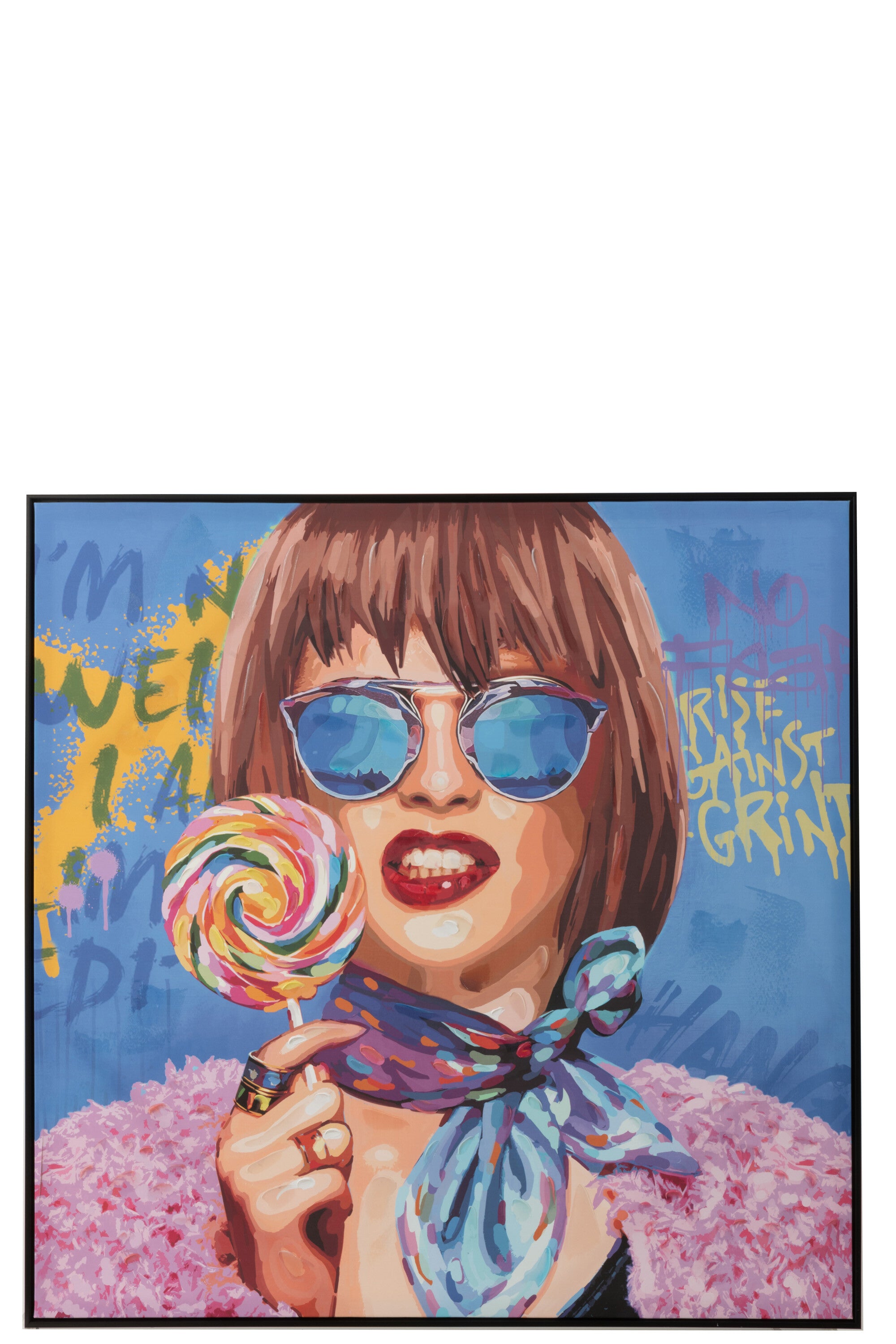 J-Line wanddecoratie Graffiti Vrouw Lolly - canvas/verf - mix