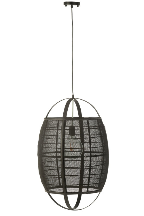 J-Line hanglamp Ion - linnen/bamboe - zwart - large