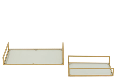 J-Line plateau - ijzer/glas - goud - set van 2