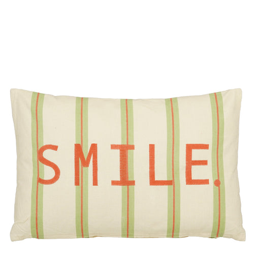 Mica Decorations Smile Sierkussen - Kussen met Kussenhoes - Woondecoratie Woonkamer - 55 x 35 x 10 cm - Katoen - Groen, Off-white, Oranje