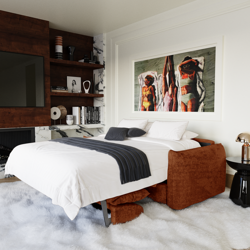 Premium Interiors - Snel uitklapbare slaapbank ICON - gewaafd fluweel terracotta 228cm