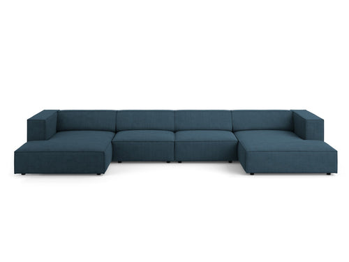 Cosmopolitan Design Panoramische bank Arendal 6-zits, chenille met ribbeleffect, marineblauw - 166x364x70cm