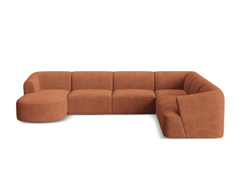 Cosmopolitan Design Modulaire panoramische hoekbank rechts Campi 7-zits, ribfluwelen terracotta - 255x330x70cm