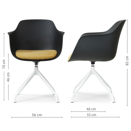 Nolon Nola-Liz draaibare eetkamerstoel zwart met warm oker zitkussen - wit onderstel