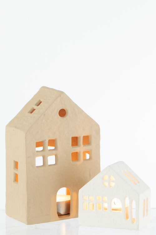 J-Line theelichthouder Huis Agra - aluminium - wit