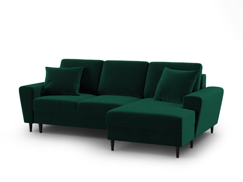 Cosmopolitan Design Converteerbare hoekbank rechts met opbergdoos Kyoto 4-zits, flueel flessengroen - 145x241x88cm