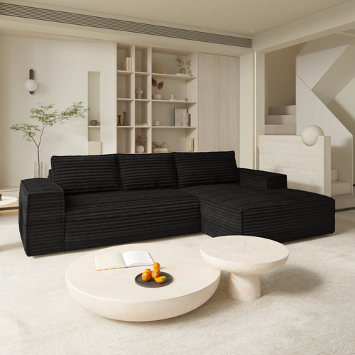 Sia Home - Rechte hoekbanken JOAN - Corduroy - Donker antraciet - 302cm - vtwonen shop