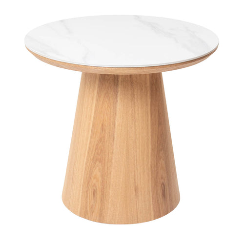 Giga Meubel Bijzettafel Alba - Wit Keramiek/Naturel - Ø60x55cm - vtwonen shop