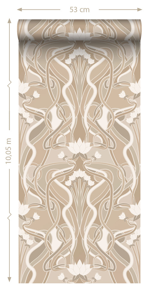 ESTAhome behang vintage bloemen in art nouveau stijl zand beige - 50 x 900 cm - 139896 - vtwonen shop