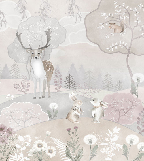 Sanders & Sanders fotobehang bosdieren beige en oudroze - 250 x 279 cm - 950036 - vtwonen shop