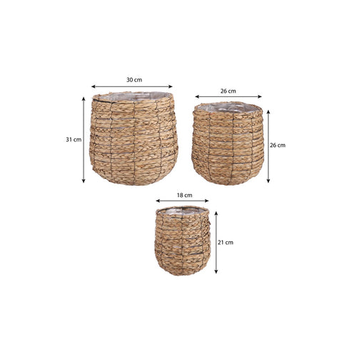 Mica Decorations Avalon Plantenmand - Set van 3 - H31 x Ø30 cm - Zeegras - Lichtbruin