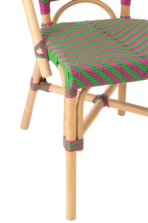 J-Line stoel Ego - riet - roze/groen - 2 stuks