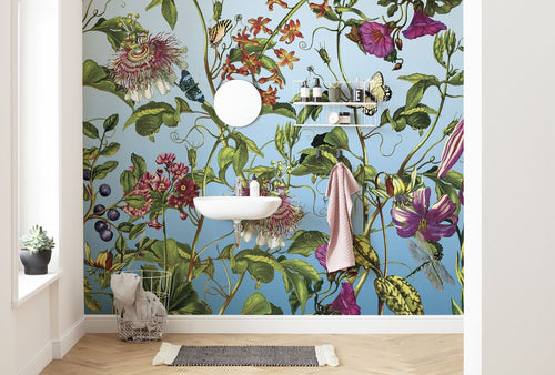 Sanders & Sanders fotobehang tuin blauw, groen en roze - 368 x 248 cm - 612319 - vtwonen shop