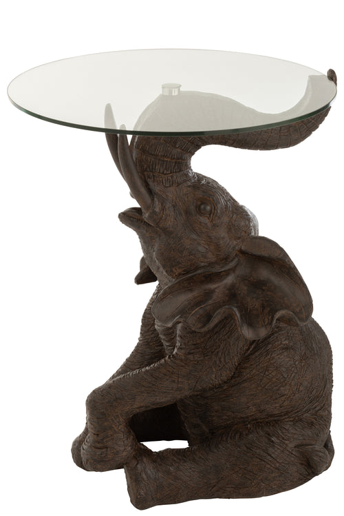 J-Line tafel Olifant - polyresin/glas - donkerbruin - vtwonen shop