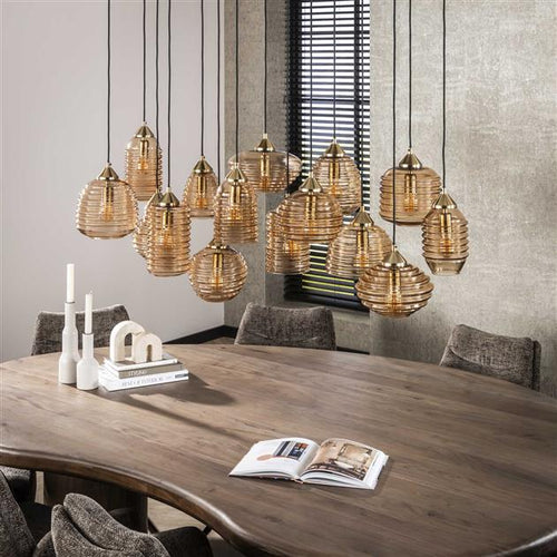 Giga Meubel Hanglamp Rib Glass - Amber - 15-Lichts - 155x60x150cm