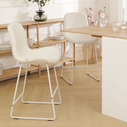 Nolon Nino-Fé Barkruk Teddy Gebroken Wit - Wit Onderstel - 75 cm - vtwonen shop