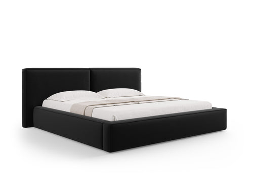 Micadoni Opbergbed met hoofdeinde Jodie 200x200cm, flueel, zwart - 228x251x108cm