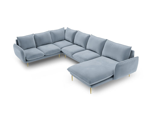Cosmopolitan Design Panoramische hoekbank links Vienna 7-zits, flueel, lichtblauw - 235x330x95cm
