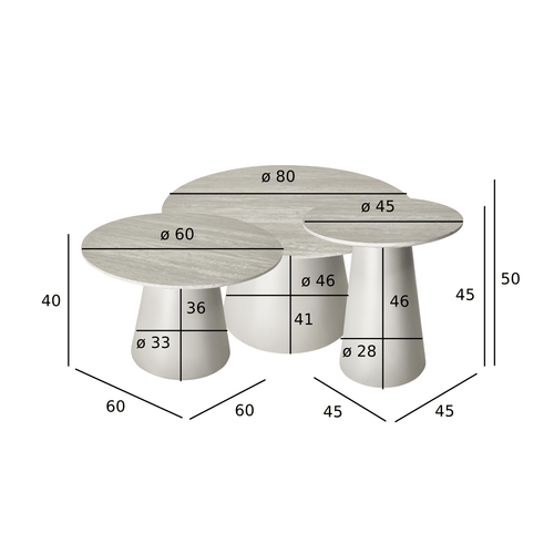 Furnhouse salontafel set Tango - Lichtgrijs - Ø 45/60/80 cm