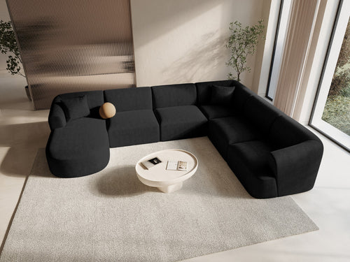 Cosmopolitan Design Modulaire panoramische hoekbank rechts Campi 7-zits, structurele stof zwart - 255x330x70cm