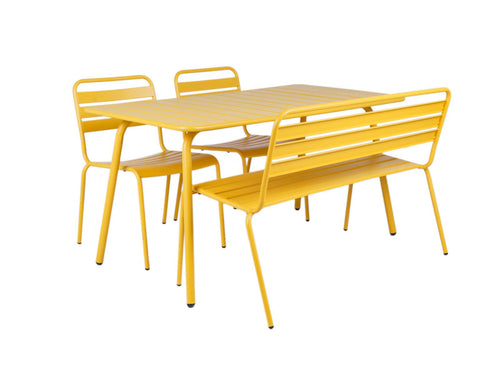 MaximaVida metalen tuinset Max okergeel 150 cm – 1 tafel met 2 stoelen en 1 bank - vtwonen shop