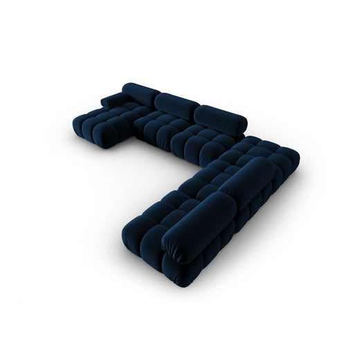 Cosmopolitan Design - Modulaire panoramische hoekbank rechts Cortina 7-zits, flueel koningsblauw - 282x376x70cm