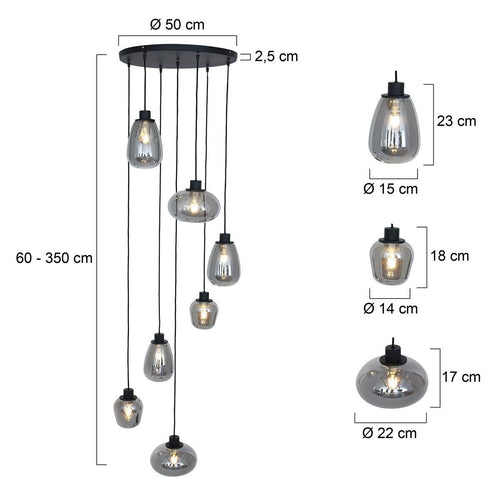 Steinhauer hanglamp reflexion - 7 lichts - 55x 350 cm - zwart - vtwonen shop