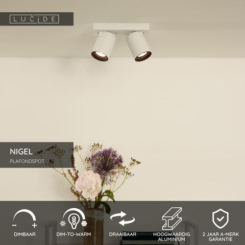 Lucide plafondspot NIGEL - 2xGU10 - Wit