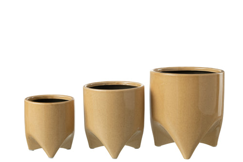 J-Line bloempot Helia - keramiek - lichtbruin - large - Ø 18 cm
