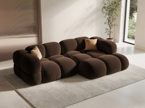 Cosmopolitan Design rechter hoekbank Loretto 3-zits, flueel chocolade - 147x250x68cm