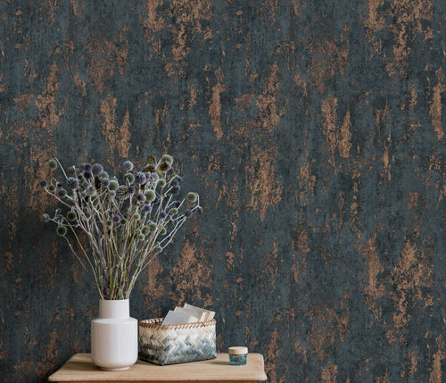 Erismann behang roestige look vergrijsd blauw en roest bruin - 53 cm x 10.05 m - 661442 - vtwonen shop