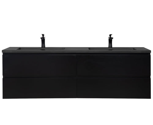 Badplaats Badkamermeubel Set Angela 160 cm – Mat Zwart – Badmeubel met Zwarte Wastafel