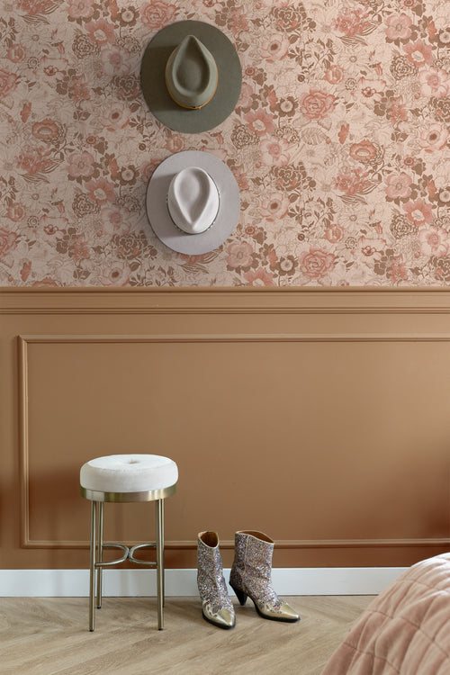 ESTAhome behang vintage bloemen terracotta roze - 53 cm x 10.05 m - 139766 - vtwonen shop