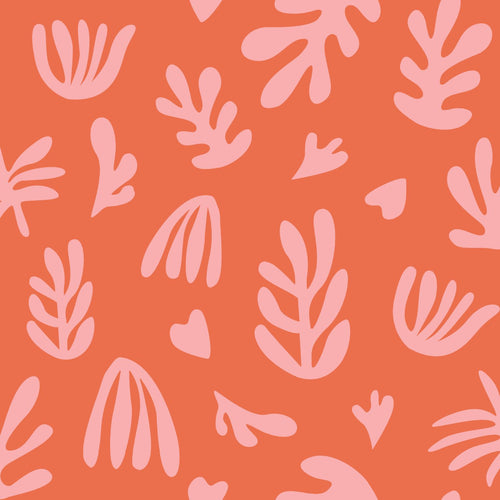 ESTAhome behang planten in Matisse stijl oranje en roze - 50 x 900 cm - 131021