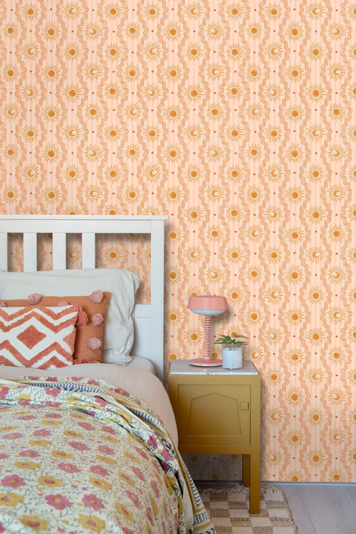 ESTAhome behang retro ornamenten roze, oranje en geel - 50 x 900 cm - 131715