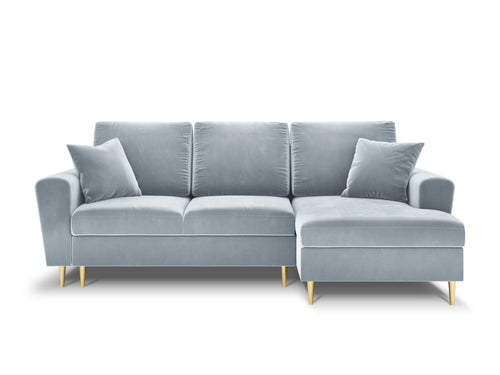 Cosmopolitan Design Converteerbare hoekbank rechts met opbergdoos Kyoto 4-zits, flueel, lichtblauw - 145x241x88cm