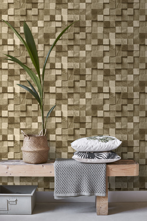 ESTAhome behang 3D-houtmotief donker beige - 53 cm x 10.05 m - 138529
