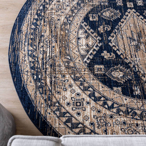 Interieur05 Rond Vintage Vloerkleed Aila Blauw - 240 x 240 cm - vtwonen shop