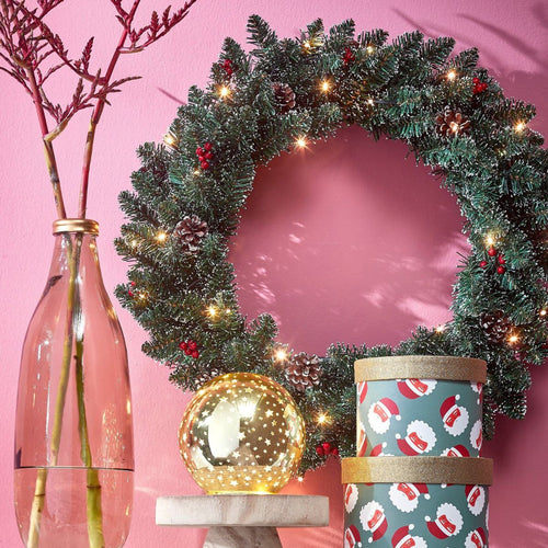 Black Box Trees Creston Kerstkrans met Verlichting - Kerstversiering met 30 Warm Witte LED Lampjes - Deurkrans voor Sfeervolle Decoratie Binnen - Ø60