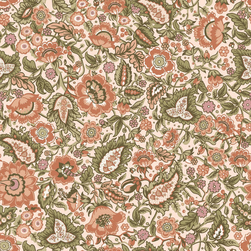 ESTAhome behang vintage bloemen groen en terracotta - 50 x 900 cm - 131494 - vtwonen shop