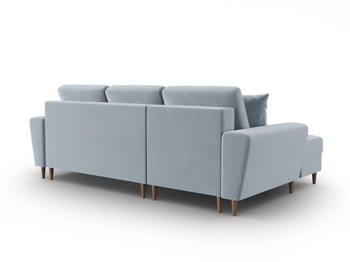 Cosmopolitan Design Uitklapbare hoekbank links met opbergdoos Kyoto 4-zits, flueel lichtblauw - 145x241x88cm