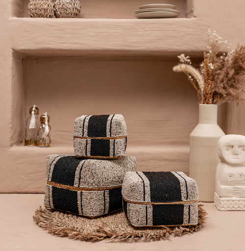 NOA MAY Offermand Leyo - naturel/zwart - bamboe - 15 x 15 x 10 cm