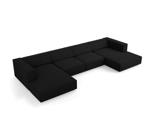 Cosmopolitan Design Panoramische bank Arendal 6-zits, chenille met ribbeleffect, zwart - 166x364x70cm