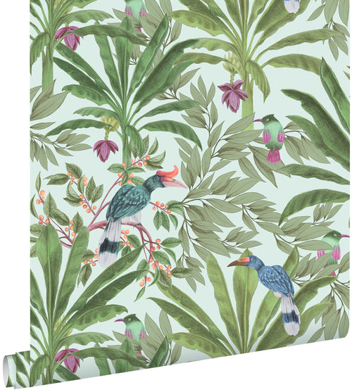 ESTAhome behang tropische jungle bladeren mintgroen en jungle groen - 53 cm x 10.05 m - 139189