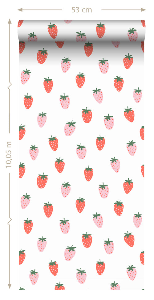 ESTAhome behang aardbeien wit en roze - 50 x 900 cm - 131650 - vtwonen shop