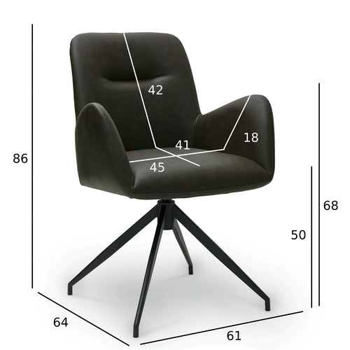 Furnhouse eetkamerstoelen armleuning Jennifer - Donkerbruin - Kunstleer - Set van 2