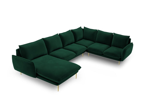 Cosmopolitan Design Panoramische hoekbank rechts Vienna 7-zits, flueel, flessengroen - 235x330x95cm