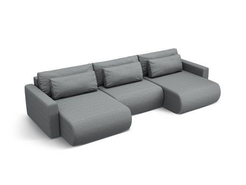 Cosmopolitan Design Converteerbare panoramische bank met opbergdoos Belfast 4-zits, structurele stof grijs - 149x340x84cm