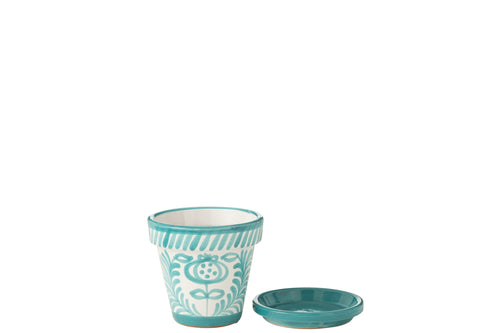 J-Line bloempot Granada Handmade + Painted - keramiek - aqua - small - Ø 21 cm
