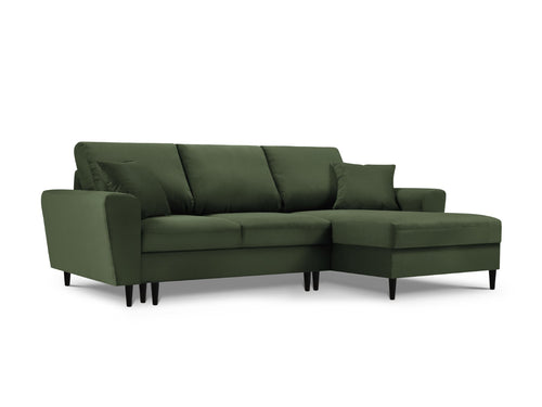 Cosmopolitan Design Converteerbare hoekbank rechts met opbergdoos Kyoto 4-zits, ribfluwelen, flessengroen - 145x241x88cm